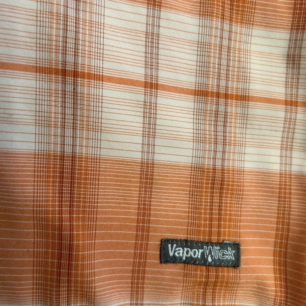 The NorthFace orange & white vapor-wick plaid button down mens shirt Sz XL.  D20